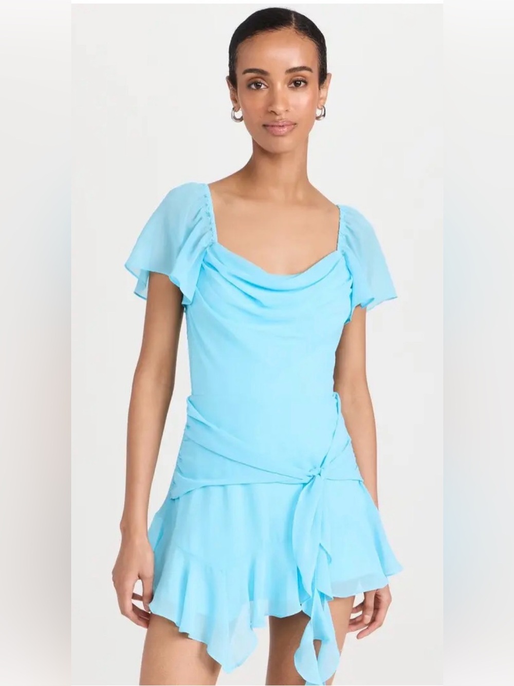 Amanda Uprichard Sky Blue Party Dress with Ruffle Detail